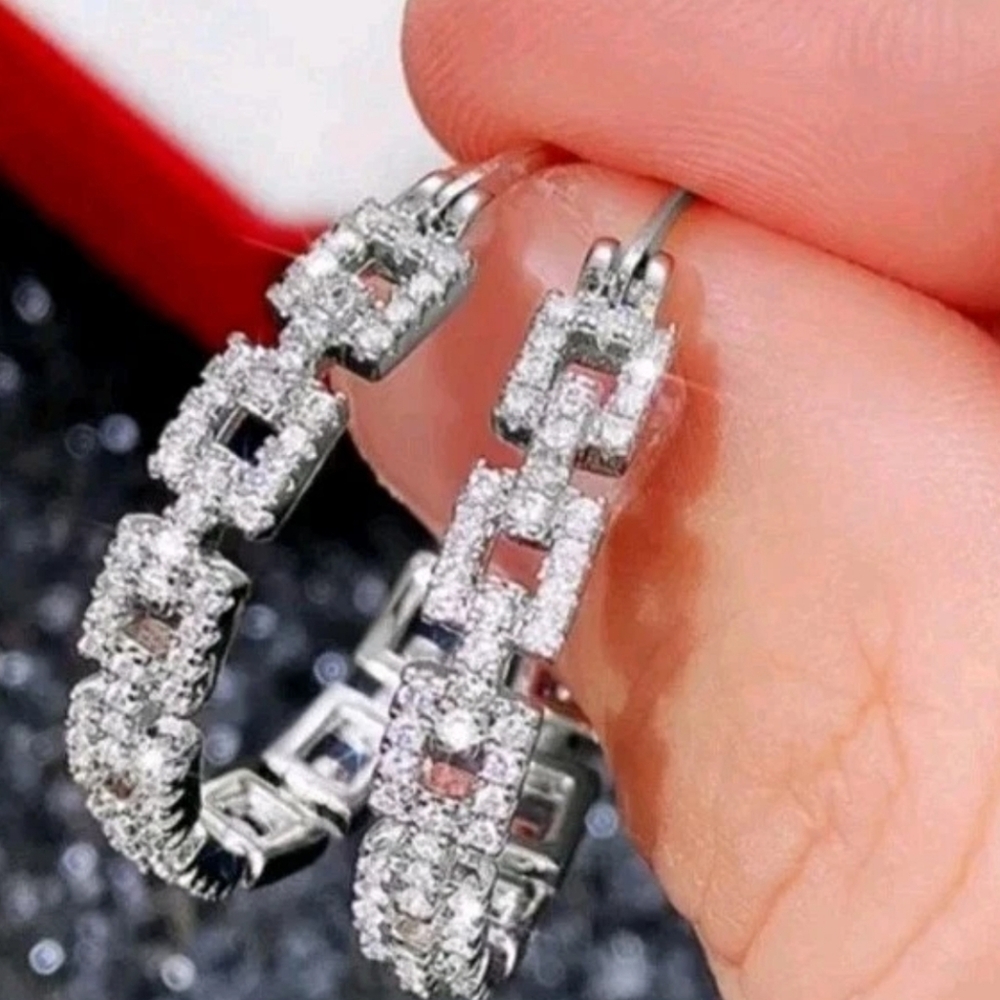 2Ct Round Cut Real Moissanite Hoop Earrings 14K White Gold Plated for Women